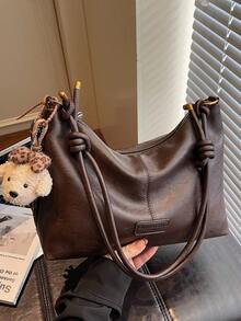 Solid Color Zipper Closure Women's Bag, Retro Versatile And Elegant Shoulder Crossbody Bag, Suitable For Women's Daily Use, Commuting, Travel - Coffee - View 5