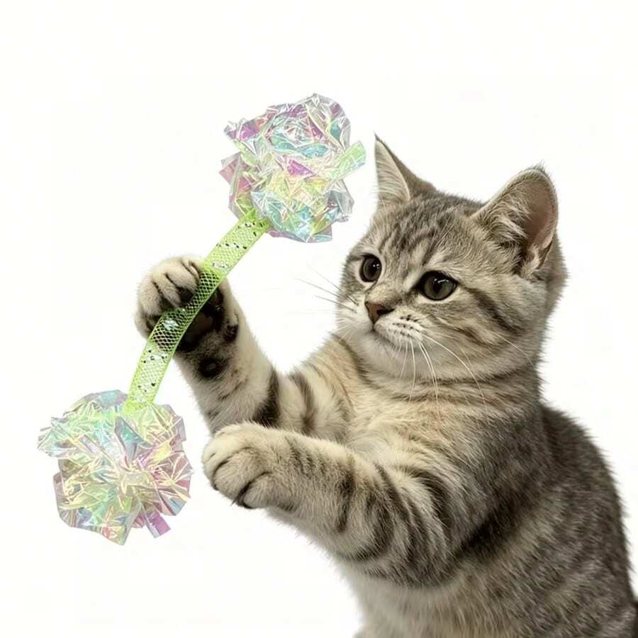 Shiny Rainbow Wavy Cat Training Interactive Toy With Bell, Interactive Cat Teaser Wand, Indoor Cat Interactive Toy For Kittens And Adult Cats To Relieve Boredom And Burn Energy, Home Alone Self-Entertainment Play Interactive Cat Pet Supplies, Battery Not Included (Random Color) - Multicolor - View 1