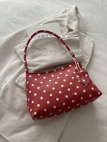 Polka Dot Pattern Versatile Fashionable Shoulder Bag Baguette Bag - Red - View 9
