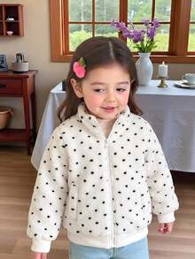 Young Girl Autumn/Winter Polka Dot Zipper Casual Daily Long Sleeve Jacket - Apricot - View 1