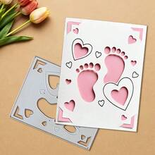 1pc Creative Footprint & Heart Metal Cutting Die, DIY Scrapbook Decoration Embossing Mold, Greeting Card Making Template, Suitable For Photo Album Card Making, Handmade Card Tool - Heart-shaped - View 7