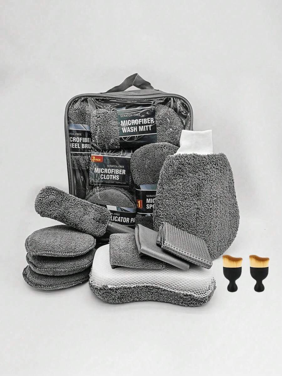 11-Piece Ultra-Fine Microfiber Car Wash & Detailing Set, Includes Tire Brush, Scratch Repair Pad, Detailing Sponge, Cleaning Gloves, Applicator, Premium Car Interior & Exterior Care Tools, Non-Scratch, Durable & Reusable, Interior Essential