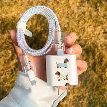 5pcs 2D Flat Design Dachshund Phone Charger Protector Set, Charger Head Cover + Cable Protector + Storage Rope + Data Cable Protector Wrap Rope, Compatible With Iphone 20W/18W Charger - Multicolor - View 4