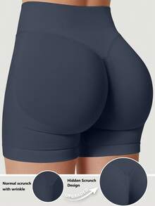 Seamless High Waisted Butt Lifting Workout Shorts For Women, Sports Summer - Navy Blue - View 7