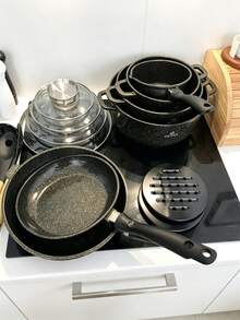 12Pcs/6Pcs Non-Stick Cookware Set,Pots And Pans Set With Glass Lids,Woks And Frying Pans,Heat‑Resistant Handles, Durable,Easy To Clean, Kitchen Cooking Pots Pans For Gas Electric Stovetop, Kitchen Cookware For Daily Cooking - View 5