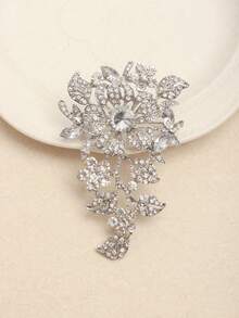 1pc Fashion Exaggerated Plant Flower Rhinestone Brooch - Silver - View 2