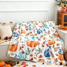 1pc Watercolor Pumpkin Autumn Leaves Digital Print Flannel Blanket - Modern Style, Cartoon Theme, Soft Polyester Knitted Fabric, Comfortable For All Seasons, Multi-Purpose, Suitable For Sofa, Bed, Travel, Camping, Chair, Gift Blanket - Multicolor - View 5