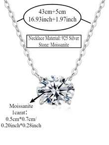 ConiiW A Simple And Elegant 925 Sterling Silver Oval Moissanite Necklace, Perfect For Everyday Wear And Perfect For Commuting. - Silver - View 9
