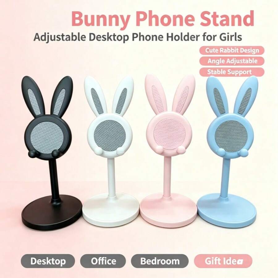 1pc - Cute Rabbit Ear Adjustable Phone Stand, Stable Non-Slip Desktop Phone Holder, Hands-Free Rabbit Shaped Phone Stand Suitable For Office And Bedroom, Ideal Gift For Girls