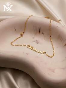 客製化不鏽鋼姓名項鍊，個性化不鏽鋼名牌項鍊，時尚優雅吊墜項鍊，送給她的禮物，節日禮物，女性熱門珠寶 - 彩色 - 查看 4