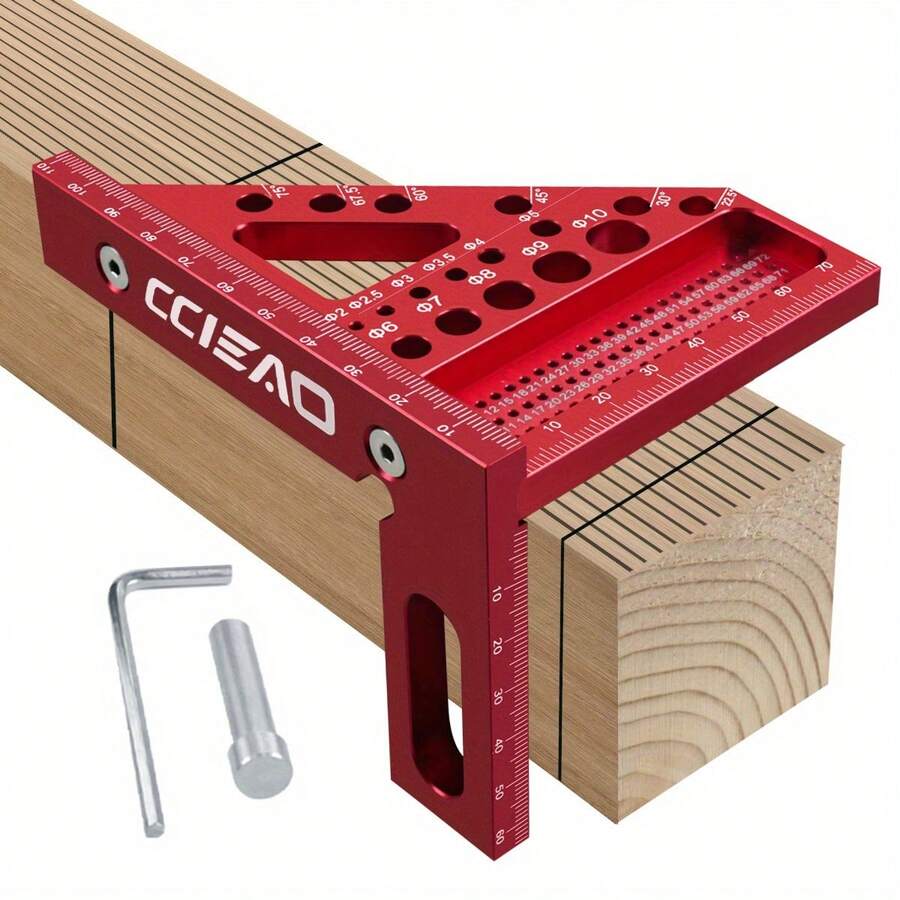 3D Multi-Angle Carpenter Square With Scriber, 22.5-90 Degree Drawing Line Ruler With Pin, Precision Woodworking Protractor For Carpenters, Craftsmen And DIY-Ideal Gift - MM - View 1