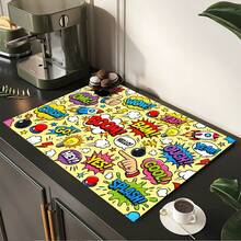 Printed Pattern Drainage Mat/Absorbent Mat/Drying Mat Coffee Machine Tableware Drying Mat - Absorbent Polyester Desktop Protector Mat With Rubber Non-Slip Backing, For Kitchen Countertop Decoration - Home Bar And Dining Table Placemat - Multicolor - View 5