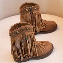 Sepatu bot ankle anak-anak bergaya vintage western dengan rumbai! Rumbai panjang unik dengan hiasan bintang, resleting samping untuk memudahkan pemakaian dan pelepasan, sol datar anti selip, sempurna untuk jalan-jalan dan berfoto. - Coklat - View 4