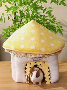 1pc Small Pet Hideout, Yellow Mushroom Shaped Comfortable Shelter, Suitable For Rabbits And Guinea Pigs, Soft Indoor Sleeping Hut, Cute Pet Cage Hideout, Warm Resting Nest For Rabbits, Guinea Pigs, Hamsters And Other Small Pets - A - View 8