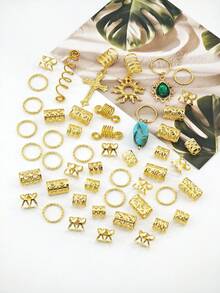 47PCS Gold Hair Jewelry For Braids Cross Sun Braid Clips Multi Style Loc Dreadlock Beads Sprial Green Rhinestone Braid Accessories For Women And Men - Gold - View 3