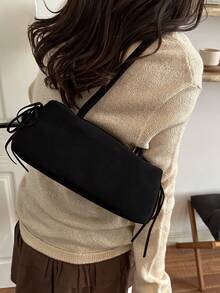 Women's Shoulder Bag, Fashion Solid Color Minimalist Style Women's Bag For Outing And Commuting, Women's Shoulder Underarm Bag - Black - View 7