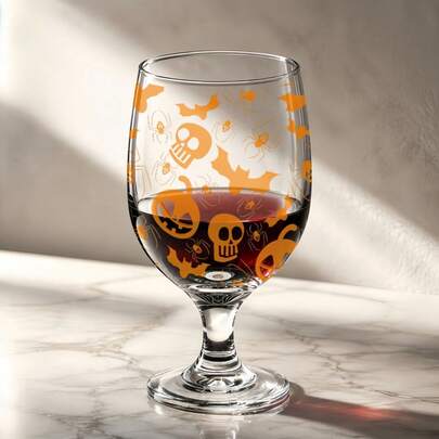 1 pieza Copa de vino de vidrio, copa de vino tinto con estampado divertido de araña naranja y calabaza, 11.48oz/339.5ml, utensilio de bebida de vidrio perfecto para fiestas y reuniones en Halloween, Navidad, Pascua y otras ocasiones