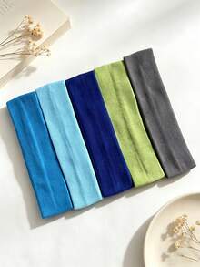 5/10PCS Solid Color High Elasticity Decorative Headbands, Random Color Combination Set, Wide Non-Slip Sports Headbands, Suitable For Sports Wear - Multicolor - View 6