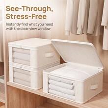 Linen 4-Piece Set Storage Box, Multiple Sizes Available, Transparent Window Flat Design, Double Zipper Foldable, Wardrobe Bedding Duvet Cover Sheet Organizer Bag, Suitable For Wardrobe, Bedroom, Bedding 4-Piece Set Storage, Sheet Duvet Cover Classification, Seasonal Organization - View 3