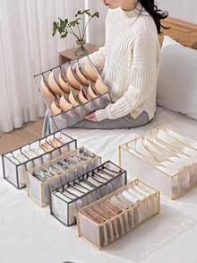 1PC Home Wardrobe Storage Box, Separated Underwear & Socks Organizer, 7/9/11 Grid Jeans & Bra Storage Box, Foldable Drawer Organizer, Washable Mesh Divider Storage Box, Drawer Wardrobe Organizer, Underwear & Socks Classification Storage Box, Fabric Divider Storage Frame - Grey - View 6