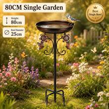 Allvendra Double-Tier Bird Bath And Bird Feeder Garden Stake, Outdoor Metal Bird Water Bowl And Seed Tray With Decorative Flower Butterfly Design For Yard, Patio, Lawn And Garden Decor - Outdoor Metal Bird Bath and Seed Tray Set - View 1