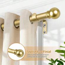 Gold Curtain Rods For Windows 28 To 48 Inch, Adjustable Curtain Rod Set With Brackets Easy Install, Decorative 5/8" Drapery Rod, Heavy Duty Curtain Rods For Bedroom, Kitchen, Living Room - Vintage Round Ball - Gold - View 4