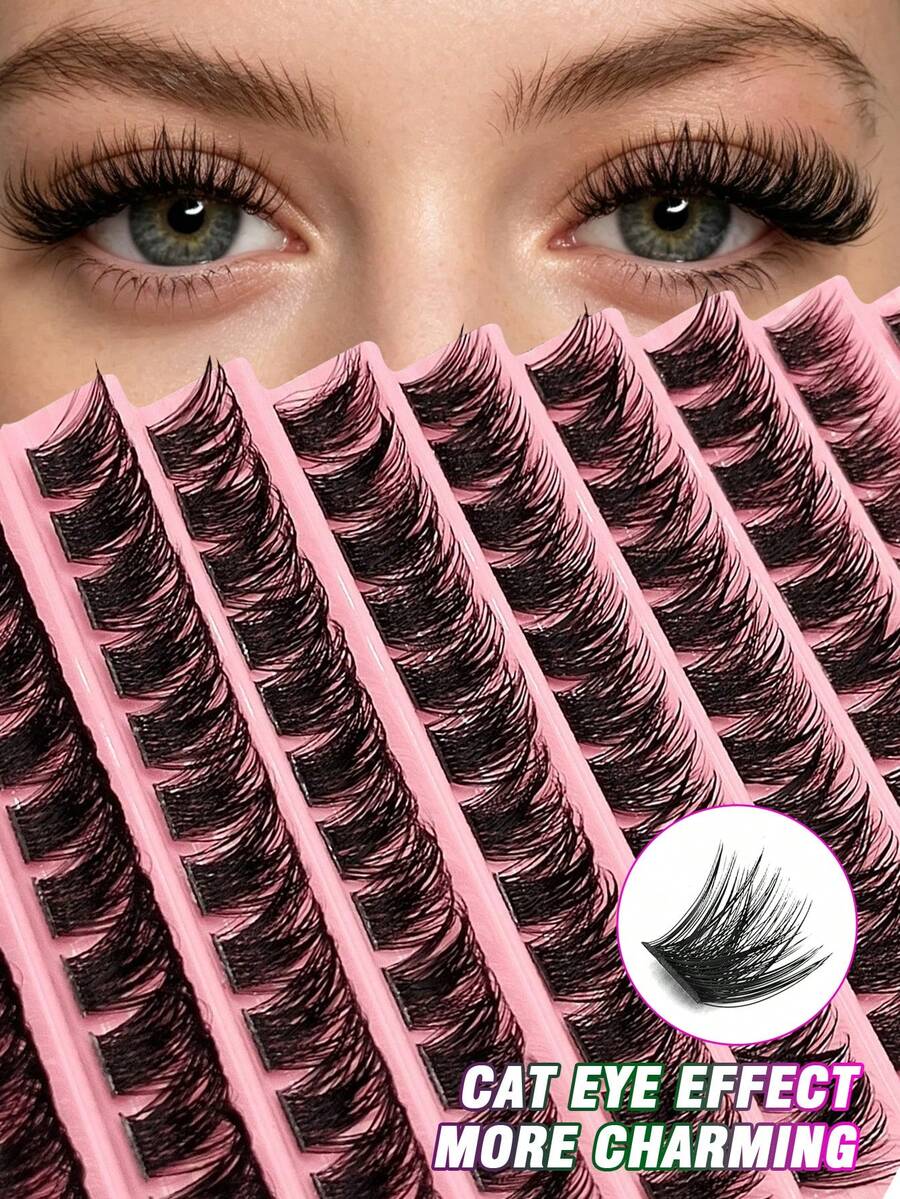 Asiteo 120pcs D Curl Fluffy False Eyelashes, Soft Stem, Natural Look, Suitable For Daily And Occasion Wear, Salon-Grade Density, Easy DIY Application, Mixed Length, Comfortable Wear, Suitable For Makeup Enthusiasts - D - View 1