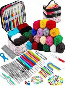 105pcs Crochet Full Tool Set DIY Handmade Knitting Needle And Thread Including Yarn Storage Bag TPR Crochet Hook Set - Complete Crochet Starter Kit for Beginners, All-in-one With Accessories, Random Color - View 1
