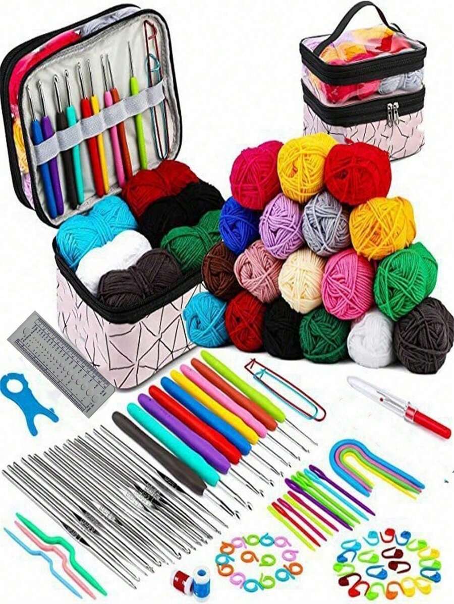 105pcs Crochet Full Tool Set DIY Handmade Knitting Needle And Thread Including Yarn Storage Bag TPR Crochet Hook Set - Complete Crochet Starter Kit for Beginners, All-in-one With Accessories, Random Color - View 1