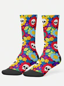 Cool 360° Printed Men's Socks - Streetwear Socks,Skeleton Flower,Butterfly Mushroom,Colorful,Funny Socks, Fit Daily, Holiday & Party Occasions - Multicolor - View 3