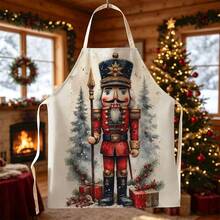 1pc Christmas Vintage Nutcracker Print Apron - Sleeveless Design, Durable And Comfortable Fit, Featuring Nutcracker With Spear Pattern, Suitable For Cooking, Baking And Home Cleaning, Household Cleaning, Housework Apron, Hand-Painted Handmade Gardening Apron, Fun Holiday Gift - Multicolor - View 10