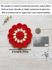 2pcs/Set Vintage Floral Crochet Coaster Set, Handmade Knitted Flower Round Drink Coaster, Boho Table Cup Mat, Heat‑Resistant Decorative Coaster For Room Decor Kitchen Christmas Gifts. Saudi Today - Multicolor - View 6