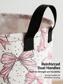 Pink Bow Pattern Decorated Foldable Fabric Laundry Basket - Pink - View 5