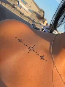 Y2K Sparkle Star Temporary Tattoos Waterproof Long Lasting Fake Body Art Stickers Celestial Constellation Fine Line Aesthetic Symbol Tattoo For Collarbone Wrist Women - Black - View 3