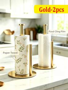 Baofeng 1pc Stainless Steel Countertop Paper Towel Holder, Non-Slip Base Easy-Tear Paper Roll Dispenser, Suitable For Standard And Large Rolls, Space-Saving Kitchen Bathroom Home Decor Stand, Free Hook Included, Gold/Silver/Black Optional - Multicolor - View 16