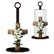 Cross With White Lily Wooden Paper Towel Holder, Rustic Religious Table Decor For Kitchen Counter, Dining Table, Living Room Side Table, Cabinet Countertop, Decorative Countertop Paper Roll Stand, Faith‑Themed Home Tabletop Ornament - Multicolor - View 5