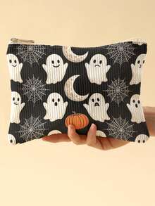 1pc, Cosmetic Bag, Multi-Scenario Universal, Ultra-Large Capacity, Ultra-Lightweight Portable, Versatile Practical, Halloween Pattern Printed Toiletry Bag, Thick Corduroy Toiletry Cosmetic Bag, Cosmetic Pouch, Large Capacity Toiletry Bag, For Lipstick, Brushes, Skincare, Phone, Coins, Small Items, For Home, Gift, Vacation And Holiday Multi-Functional Use Teenager Toiletry Storage Bag - Multicolor - View 8