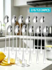 Long Handle Stainless Steel Spoons, 2/6/12/24pcs Multi-Purpose Stirring Spoons, Gold/Silver/Rainbow Color Reusable Table Spoons, Suitable For Coffee, Tea, Desserts, Beverages - View 1