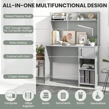 Computer Desk With Hutch, Home Office Desk With Storage Cabinet & Adjustable Shelf, Computer Workstation With 2 Cable Holes, For Working, Writing, Studying, Gray - 1 - View 4