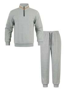 Bộ đồ nam Kolrap áo pullover khóa kéo 1/4 và quần jogger, đồ thể thao sọc bên hông, set phối 2 món thường ngày mùa thu - Xám - Xem 12