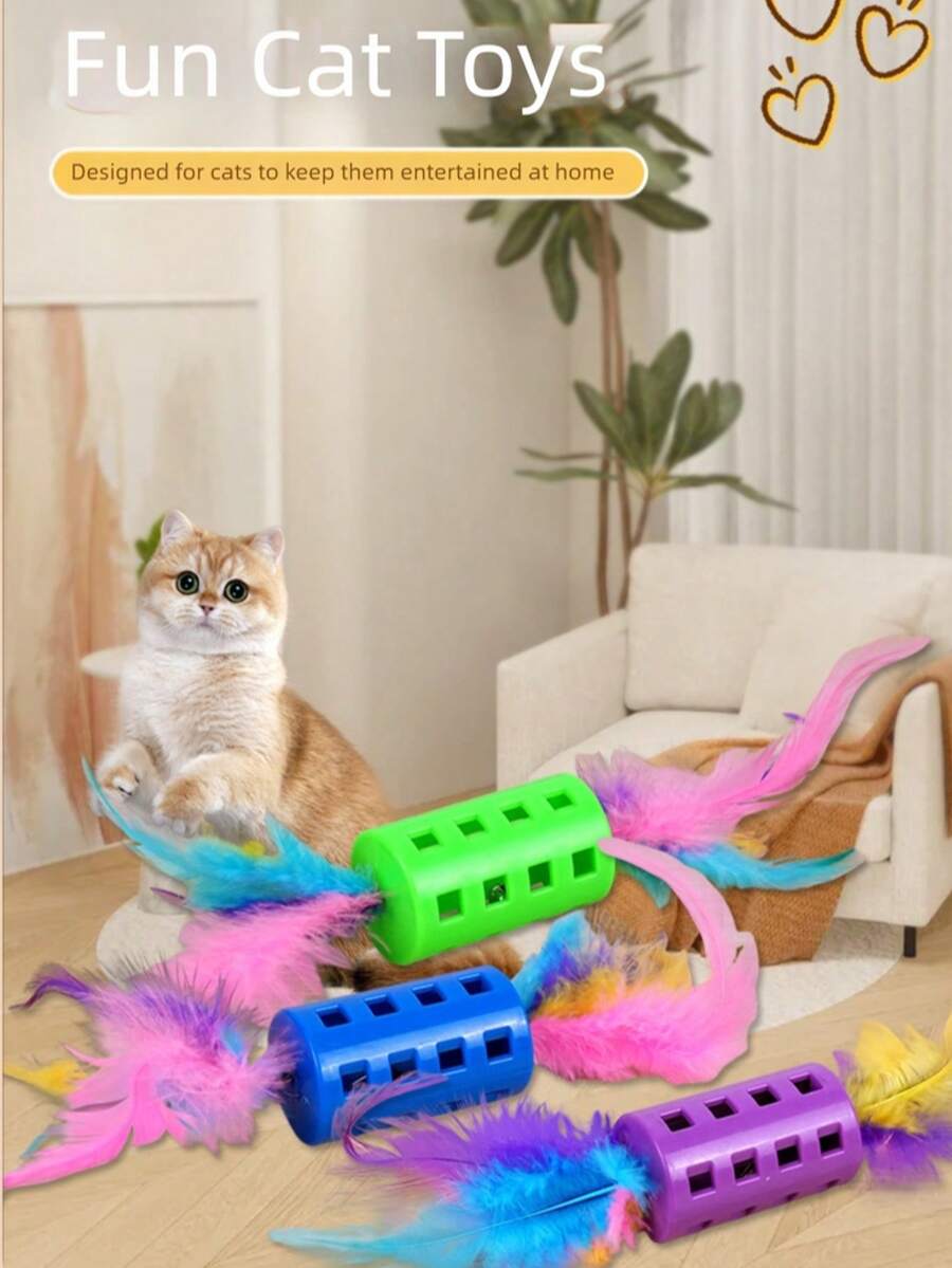 New Pet Double-Headed Feather Wand Cat Self-Entertainment Toy With Colorful Tassels And Bell Pet Supplies Toy - View 1