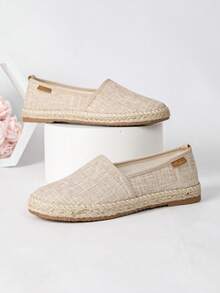 Women's Round Toe Straw Woven Fisherman Shoes, Soft Sole Linen Slip-On Shoes, Vintage Artistic Style, Daily Commute, Spring Autumn - Beige - View 7