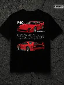F40 Black Car Vintage Car Enthusiast T-Shirt| Round Neck, Unisex All-Season Casual Wear, Perfect Gift For Halloween Costume Women's Christmas Outfit - Black - View 6