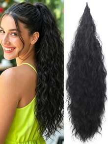  28 Inch Wrap Around High Ponytail Extension Long Wavy Curly Synthetic Hairpiece Natural Fluffy Ponytail Hairstyle For Women - Multicolor - View 11