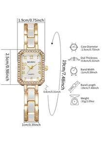 Women's Luxury Square Rhinestone Dial Quartz Watch, Elegant Small Square Wristwatch, Gift For Girlfriend (1pc/Set) Watch Box Not Included - White - View 4