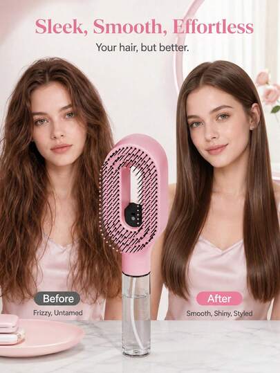 WANMEI Cepillo de Cabello 2 en 1 con Rociador, Tanque de Agua Integrado Transparente Blanco, Cerdas Suaves y Flexibles, Peine Hidratante Antienredos, Adecuado para Cabello Rizado, Liso, Ondulado, Herramienta de Peinado para Mujeres, Accesorio de Salón, Esencial para Viajes y Regreso a la Escuela