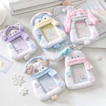 1pc Cute Fluffy Winter Animal Photocard Holder Keychain, Kawaii Plush Idol Card Protector Sleeve Bag Charm Gift For School Student - Multicolor - View 3