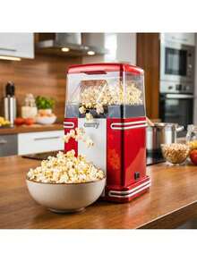 CAMRY Popcorn Maker, Popcorn Machine, Popcorn Popper, Hot Air Popcorn Popper - Retro 1950s Diner Design, 1200W, Oil-Free, Transparent Body, Anti-Slip Feet, Overheat Protection, Red - EU E Type Plug(220-240V) - View 3