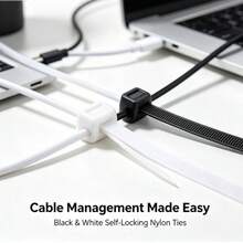 100pcs Self-Locking Nylon Cable Ties, White/Black Optional Sizes, Reinforced Binding Straps, Motorcycle Fixed Type, Multi-Scenario Use, Industrial Style, Party/Outdoor Applicable - Buckle-style - View 7