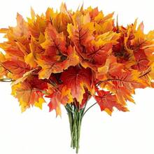1/3/5pcs Artificial Maple Leaf Bundle, Autumn Foliage Branch, Thanksgiving Harvest Decoration - Orange - View 7